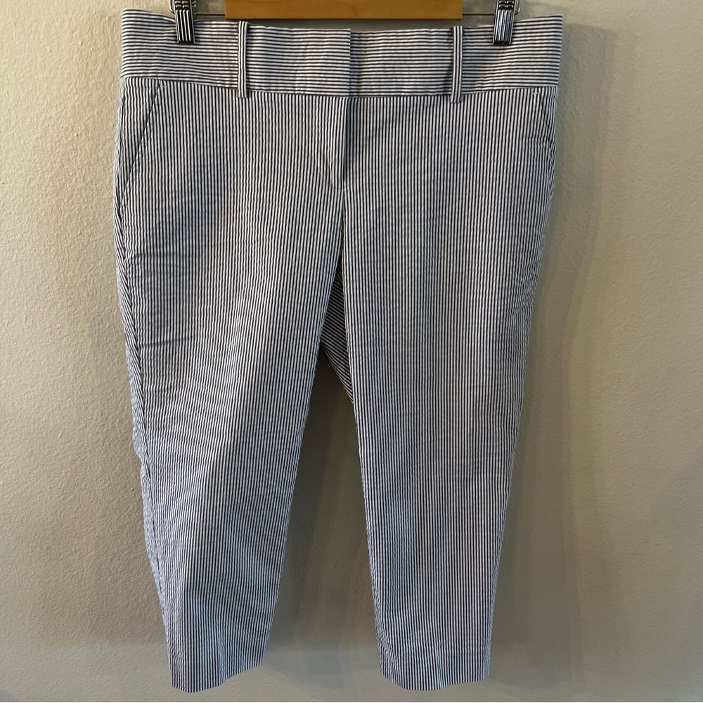 Ann Taylor Petite Capri Pants Blue and White Seersucker Size 10P